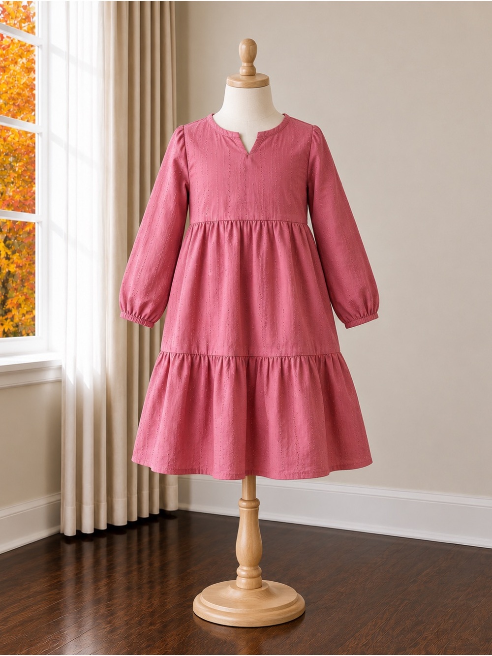 Carter's Mauve Long-Sleeve Tiered Dress